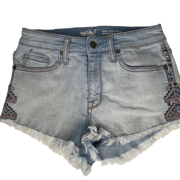 Mossimo High Rise Jean Short Embroidered Bohemian Style - Picture 1 of 16
